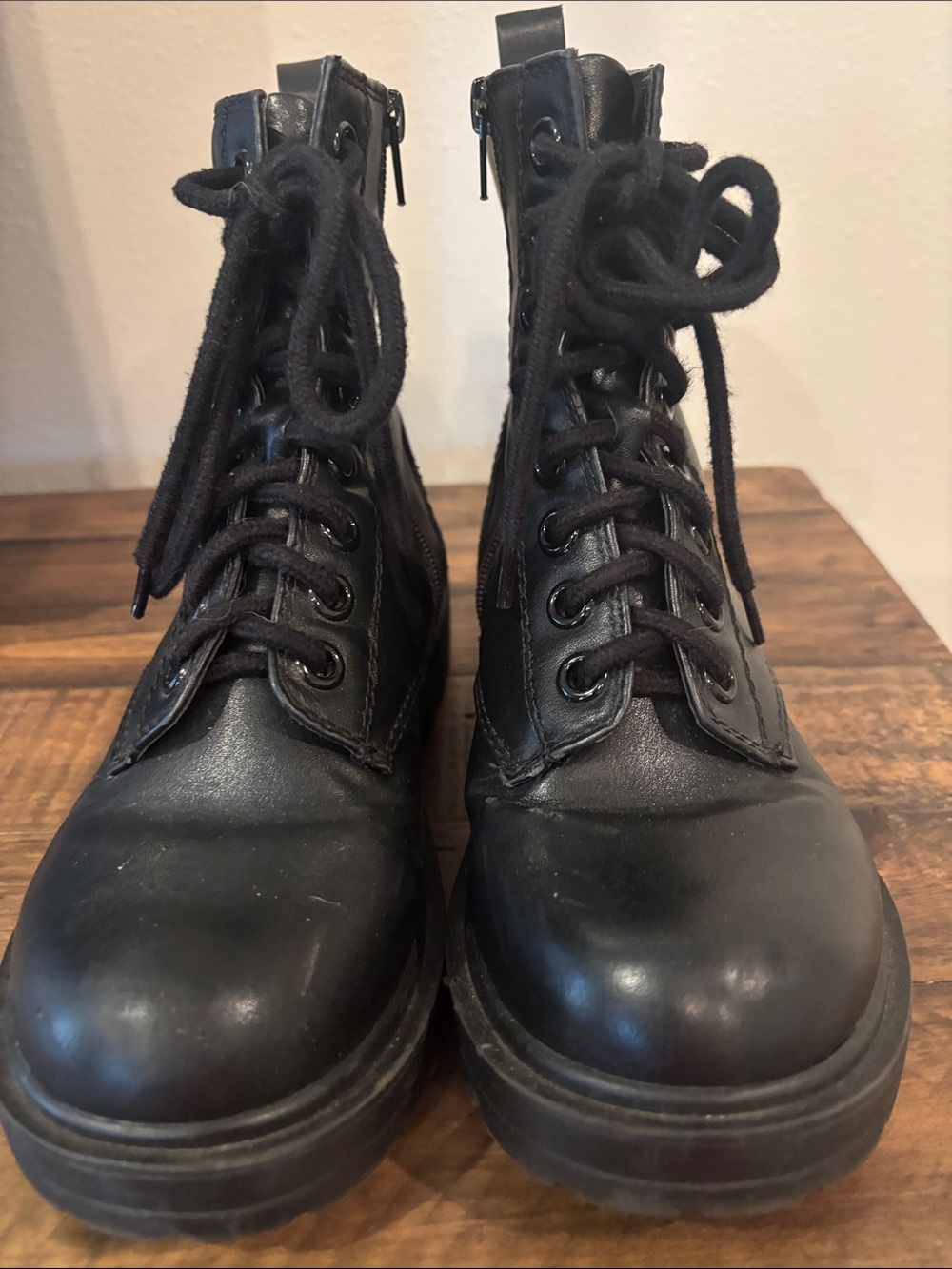 Soda Black Lace-Up Combat Boots with Side Zipper